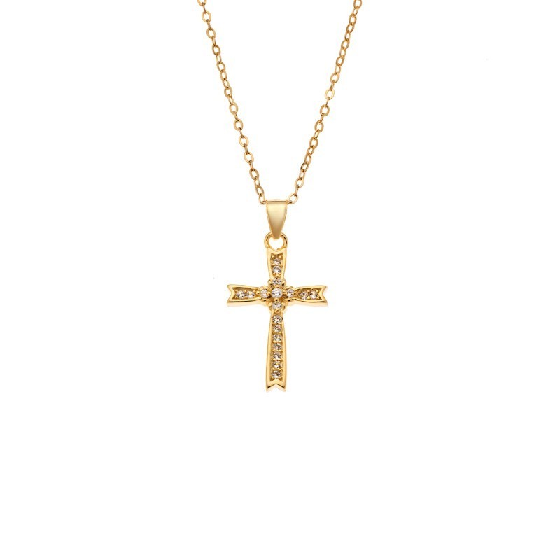 Κολιέ SENZA Gold Plated Ασήμι 925 Σταυρός με Ζιργκόν SSR4405GD