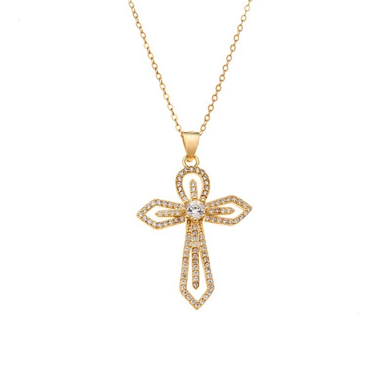 Κολιέ SENZA Gold Plated Ασήμι 925 Σταυρός με Ζιργκόν SSR4406GD