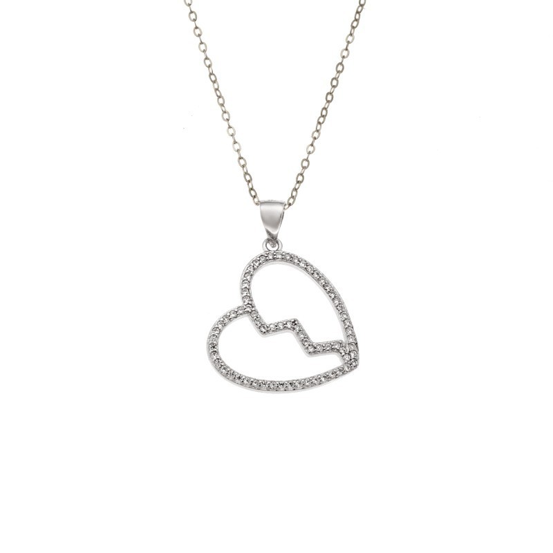 Κολιέ SENZA Rhodium Plated Ασήμι 925 Καρδιά με Ζιργκόν SSR4407SR