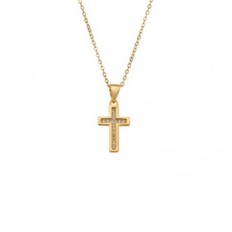 Κολιέ SENZA Gold Plated Ασήμι 925 Σταυρός με Ζιργκόν SSR4408GD