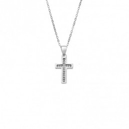 Κολιέ SENZA Rhodium Plated Ασήμι 925 Σταυρός με Ζιργκόν SSR4408SR