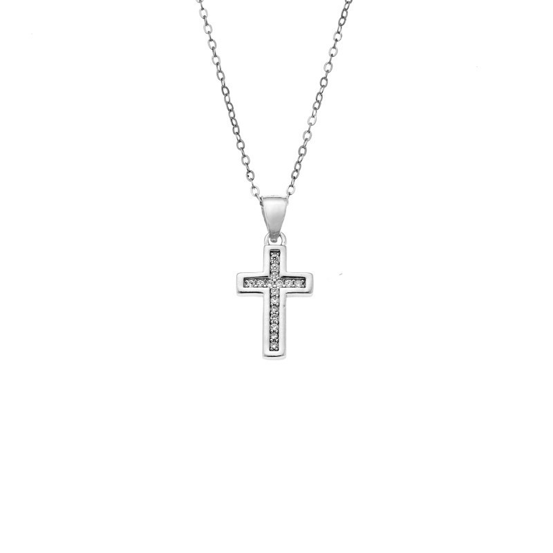 Κολιέ SENZA Rhodium Plated Ασήμι 925 Σταυρός με Ζιργκόν SSR4408SR