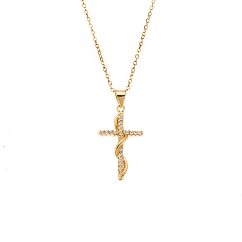 Κολιέ SENZA Gold Plated Ασήμι 925 Σταυρός με Ζιργκόν SSR4410GD