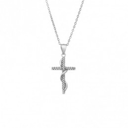 Κολιέ SENZA Rhodium Plated Ασήμι 925 Σταυρός με Ζιργκόν SSR4410SR