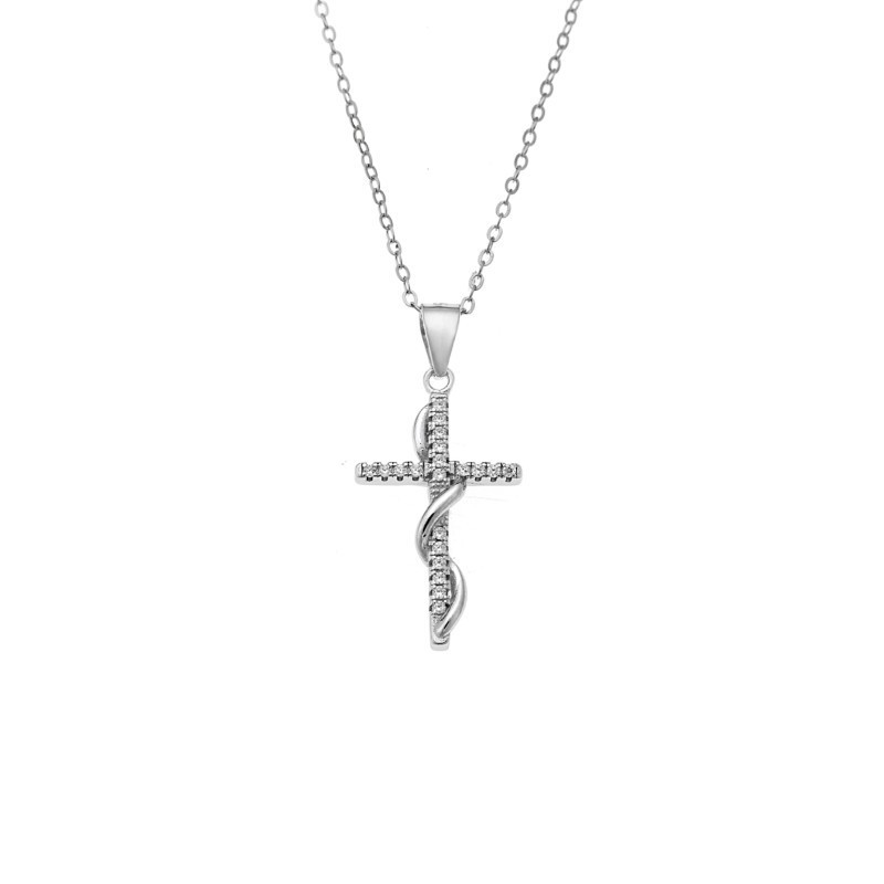 Κολιέ SENZA Rhodium Plated Ασήμι 925 Σταυρός με Ζιργκόν SSR4410SR