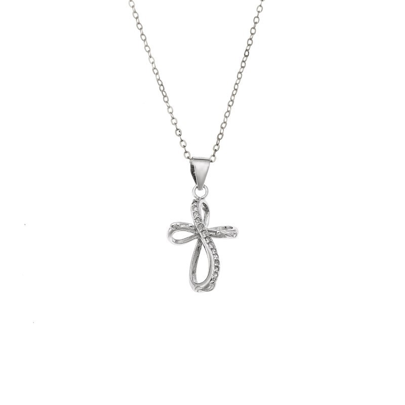 Κολιέ SENZA Rhodium Plated Ασήμι 925 Σταυρός με Ζιργκόν SSR4411SR