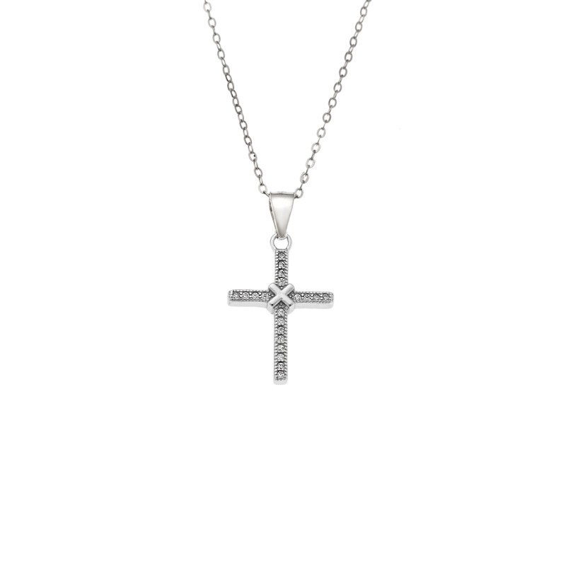 Κολιέ SENZA Rhodium Plated Ασήμι 925 Σταυρός με Ζιργκόν SSR4413SR