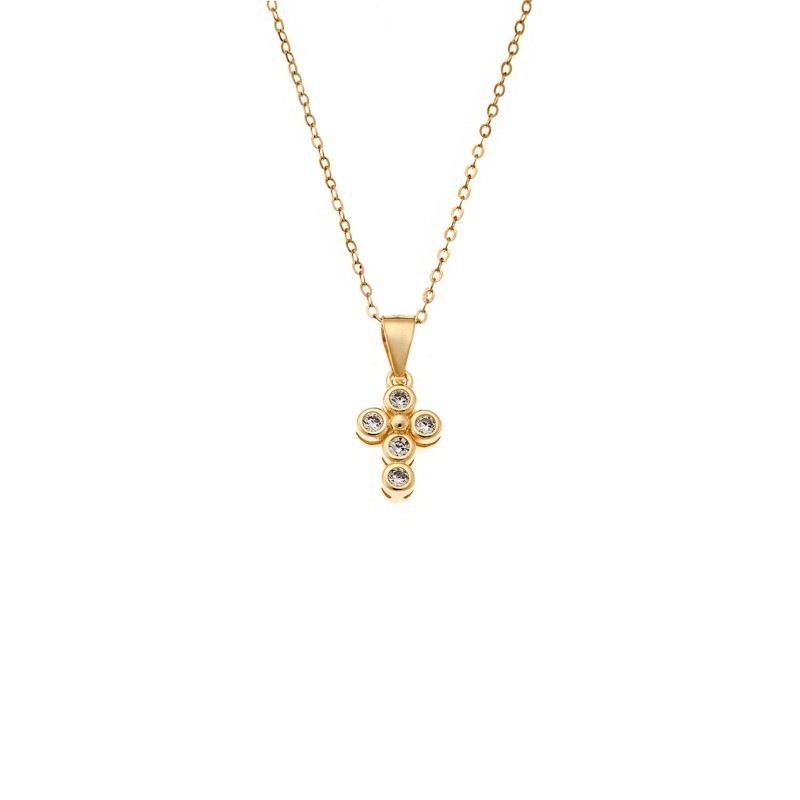 Κολιέ SENZA Gold Plated Ασήμι 925 Σταυρός με Ζιργκόν SSR4414GD