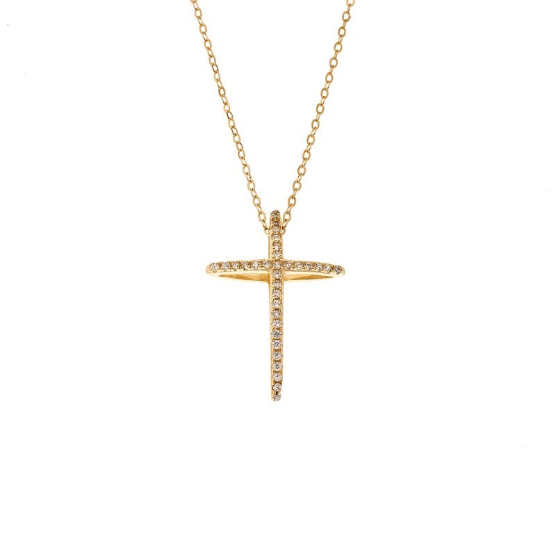 Κολιέ SENZA Gold Plated Ασήμι 925 Σταυρός με Ζιργκόν SSR4415GD