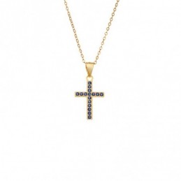 Κολιέ SENZA Gold Plated Ασήμι 925 Σταυρός με Ζιργκόν SSR4419GBL