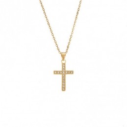 Κολιέ SENZA Gold Plated Ασήμι 925 Σταυρός με Ζιργκόν SSR4419GD