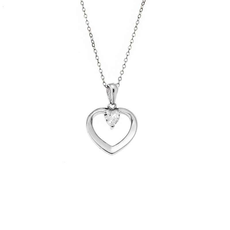 Κολιέ SENZA Rhodium Plated Ασήμι 925 Καρδιά με Ζιργκόν SSR4423SR