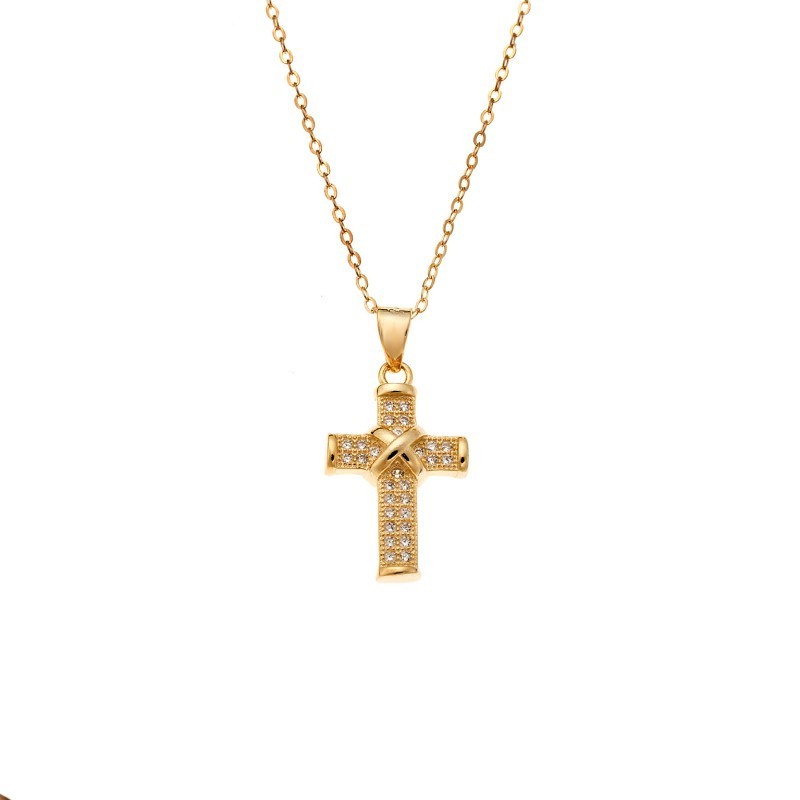 Κολιέ SENZA Gold Plated Ασήμι 925 Σταυρός με Ζιργκόν SSR4426GD