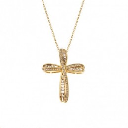 Κολιέ SENZA Gold Plated Ασήμι 925 Σταυρός με Ζιργκόν SSR4429GD