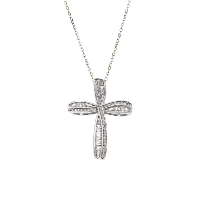 Κολιέ SENZA Rhodium Plated Ασήμι 925 Σταυρός με Ζιργκόν SSR4429SR