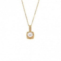 Κολιέ SENZA Gold Plated Ασήμι 925 Πέρλα με Ζιργκόν SSR4431GD