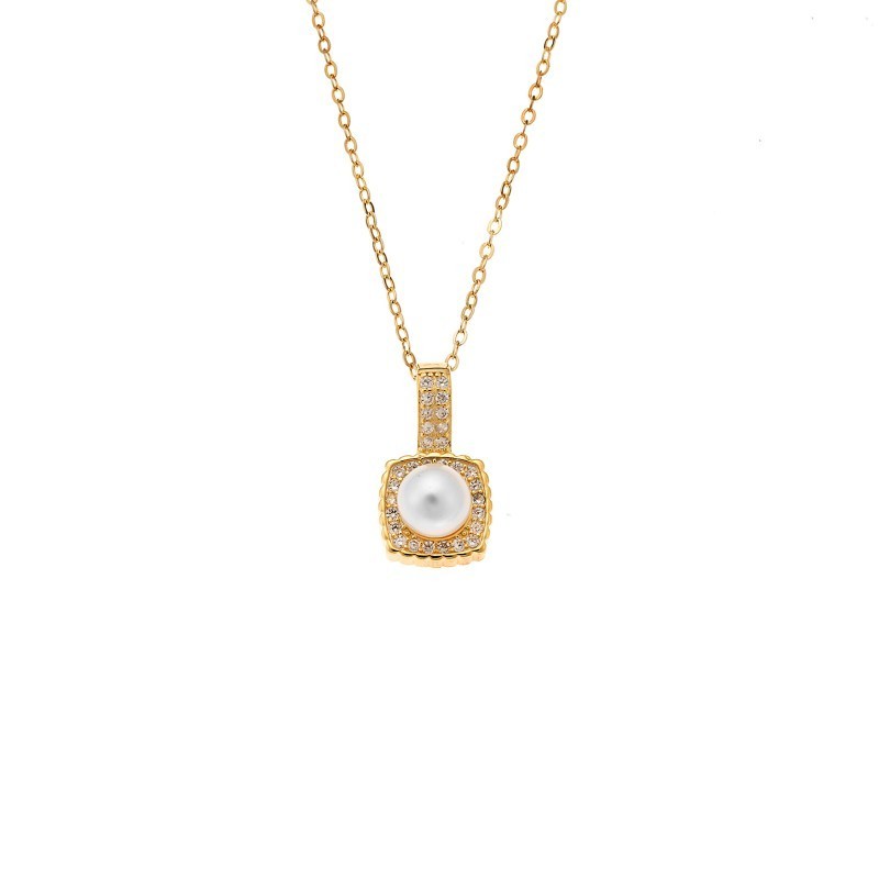 Κολιέ SENZA Gold Plated Ασήμι 925 Πέρλα με Ζιργκόν SSR4431GD