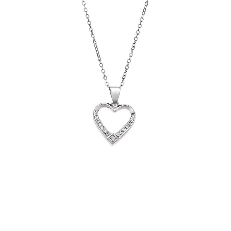 Κολιέ SENZA Rhodium Plated Ασήμι 925 Καρδιά με Ζιργκόν SSR4433SR
