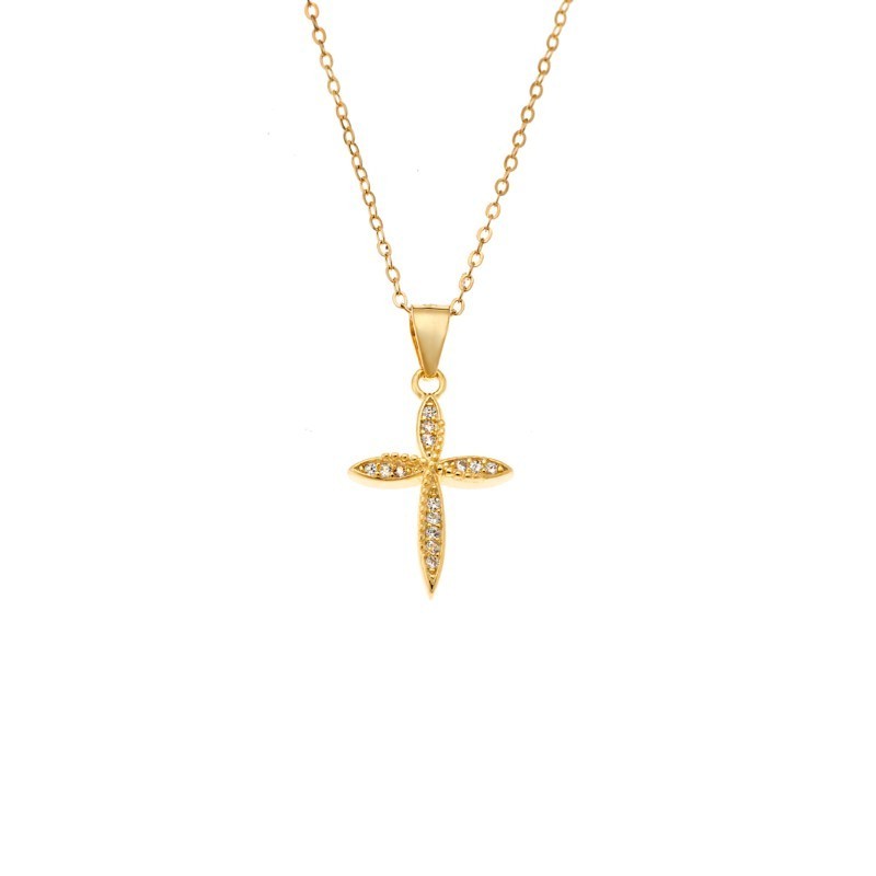 Κολιέ SENZA Gold Plated Ασήμι 925 Σταυρός με Ζιργκόν SSR4435GD