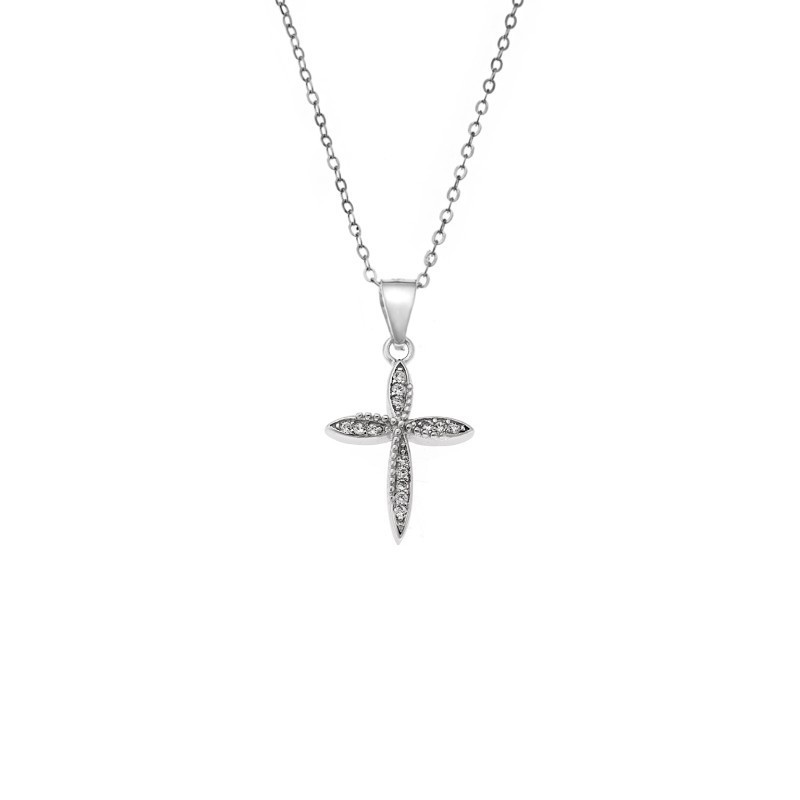 Κολιέ SENZA Rhodium Plated Ασήμι 925 Σταυρός με Ζιργκόν SSR4435SR