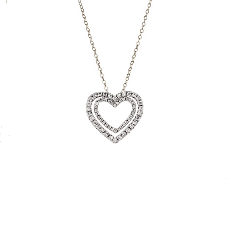 Κολιέ SENZA Rhodium Plated Ασήμι 925 Καρδιά με Ζιργκόν SSR4437SR