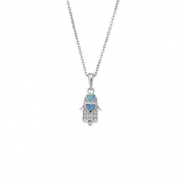 Κολιέ SENZA Rhodium Plated Ασήμι 925 Hamsha με Ζιργκόν  και  Όπαλ SSR4438SR