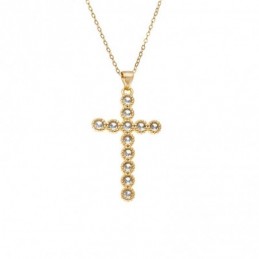 Κολιέ SENZA Gold Plated Ασήμι 925 Σταυρός με Ζιργκόν SSR4440GD