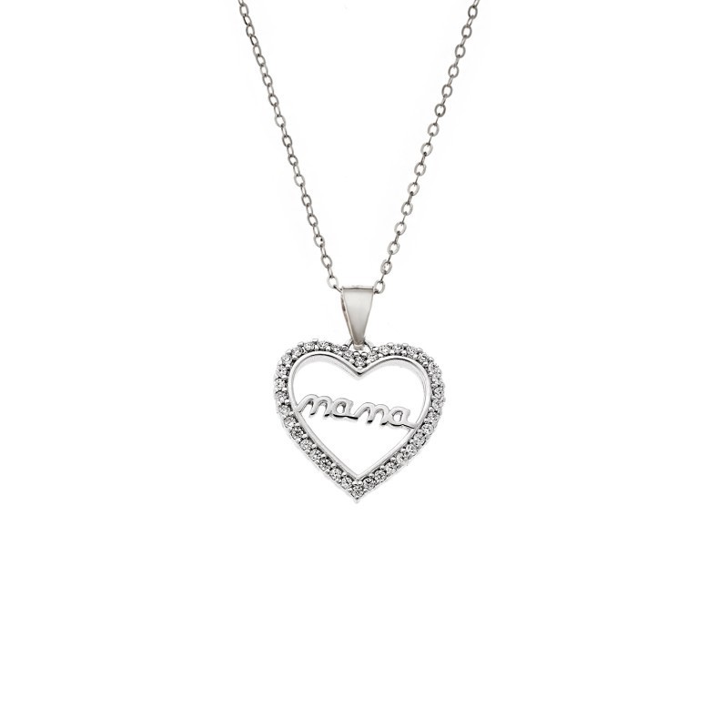 Κολιέ SENZA Rhodium Plated Ασήμι 925 Καρδιά Mama SSR4447SR