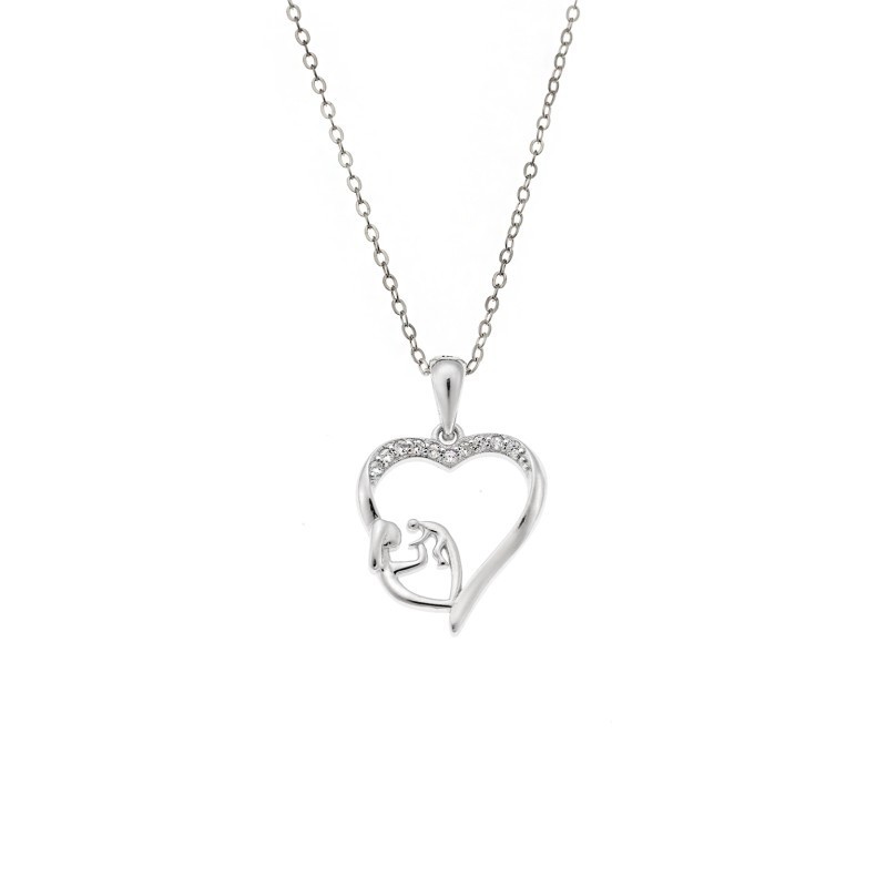 Κολιέ SENZA Rhodium Plated Ασήμι 925 Καρδιά Mama Kid SSR4448SR