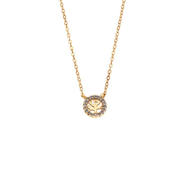 Κολιέ SENZA Δέντρο της Ζωής Gold Plated Ασήμι 925 Double Face Light Blue SSR4455GLB