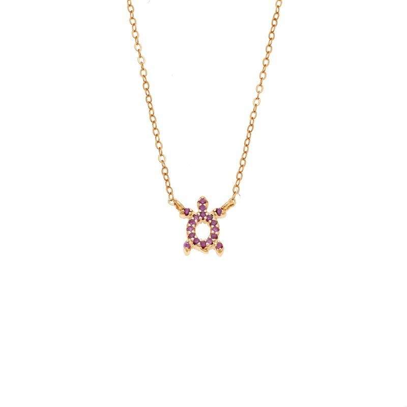 Κολιέ SENZA Χελώνα Gold Plated Ασήμι 925 Double Face Fouchsia SSR4456GFU