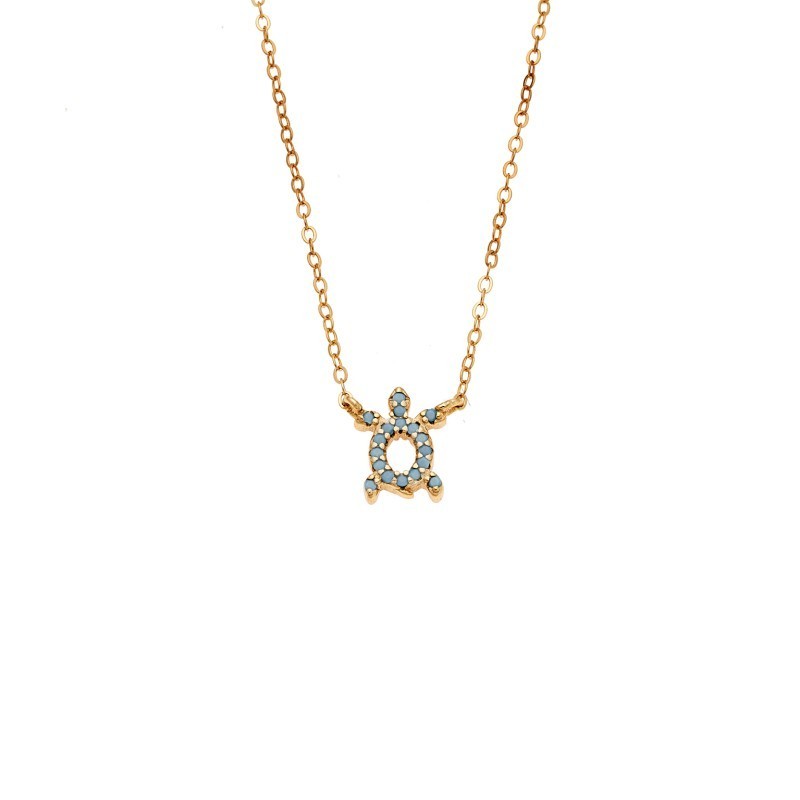 Κολιέ SENZA Χελώνα Gold Plated Ασήμι 925 Double Face Turquoise SSR4456GTQ