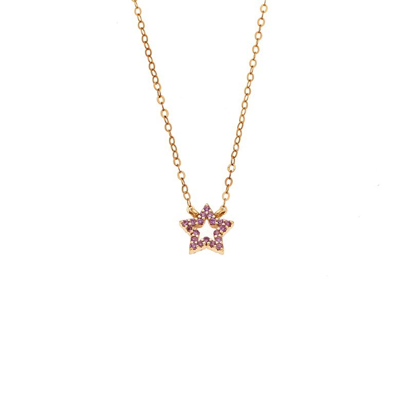 Κολιέ SENZA Αστεράκι Gold Plated Ασήμι 925 Double Face Pink SSR4457GPK