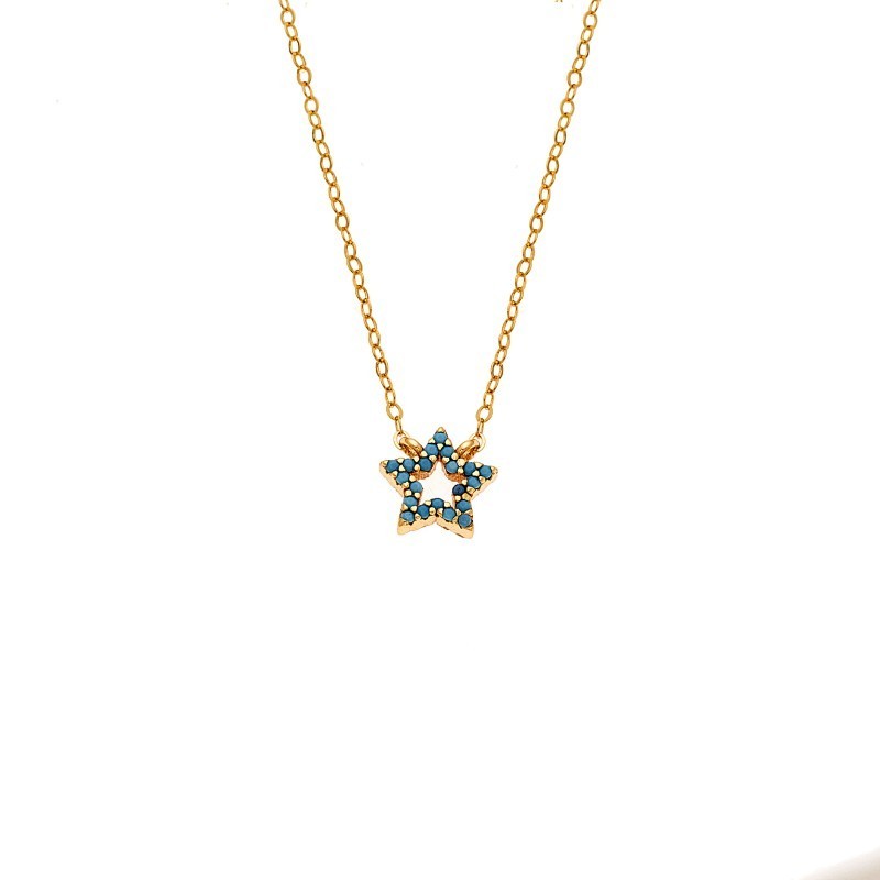 Κολιέ SENZA Αστεράκι Gold Plated Ασήμι 925 Double Face Turquoise SSR4457GTQ