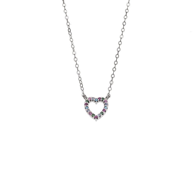 Κολιέ SENZA Καρδιά Rhodium Plated Ασήμι 925 Double Face Rainbow SSR4458SMU