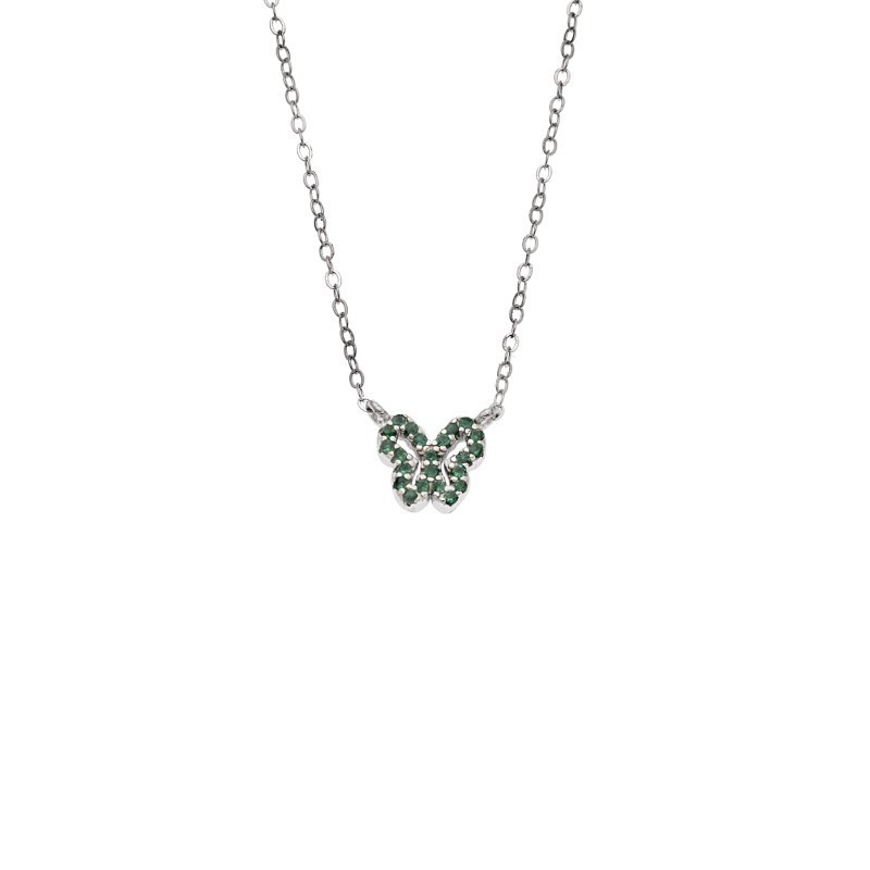 Κολιέ SENZA Πεταλούδα Rhodium Plated Ασήμι 925 Double Face Green SSR4459SGN