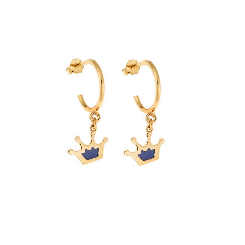 Σκουλαρίκια Senza Silver 925 Επιχρυσωμένα με Μπλε Κορώνα SSR2316GBKR