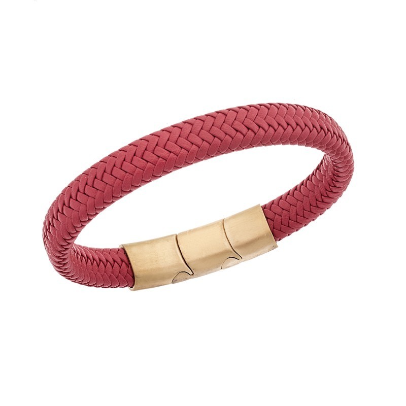 Βραχιόλι Senza Men`s Stainless Steel - Red Leather Strap SSD3261GRD