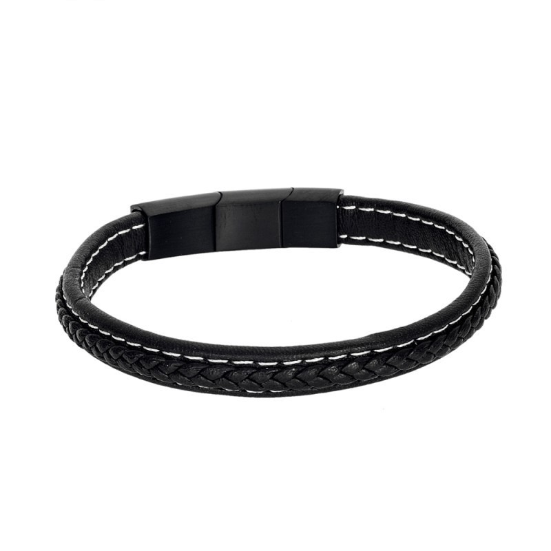 Βραχιόλι Senza Men`s Steel Black Leather Strap SSD4258