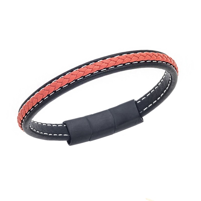 Βραχιόλι Senza Men`s Steel Black  και  Orange Leather Strap SSD4258-1BOE