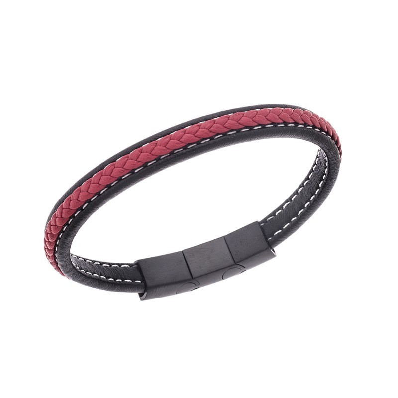 Βραχιόλι Senza Men`s Steel Black  και  Red Leather Strap SSD4258-1BRD