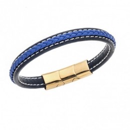 Βραχιόλι Senza Men`s Steel Black  και  Blue Leather Strap SSD4258-1GBL