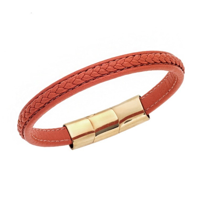 Βραχιόλι Senza Men`s Steel Orange Leather Strap SSD4258GOE