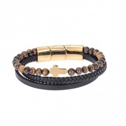 Βραχιόλι Senza Men`s Steel Brown Leather Strap with Cross SSD4968GBKBN