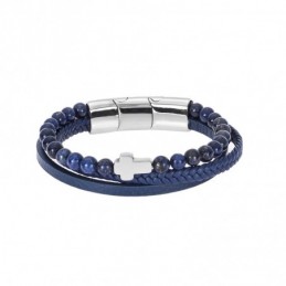 Βραχιόλι Senza Men`s Steel Blue Leather Strap with Cross SSD4968SBL