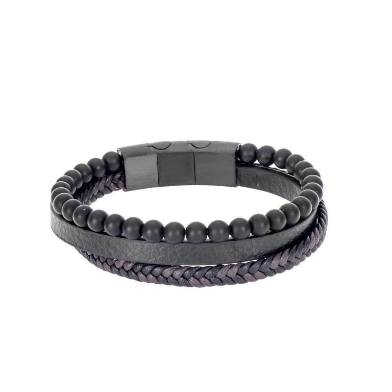 Βραχιόλι Senza Men`s Steel Black Leather Strap SSD4974BKBN