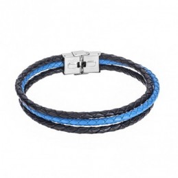 Βραχιόλι Senza Men`s Steel Black  και  Blue Leather Strap SSD4998-1