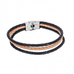 Βραχιόλι Senza Men`s Steel Black  και  Beige Leather Strap SSD4998-2