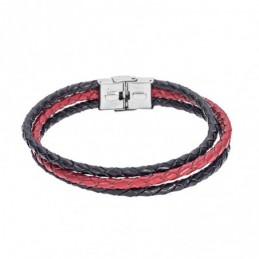 Βραχιόλι Senza Men`s Steel Black  και  Red Leather Strap SSD4998-3