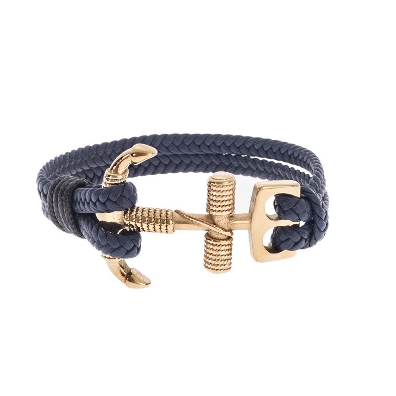 Βραχιόλι Senza Men`s Steel Blue Leather Strap with Gold Anchor SSD5134GBL